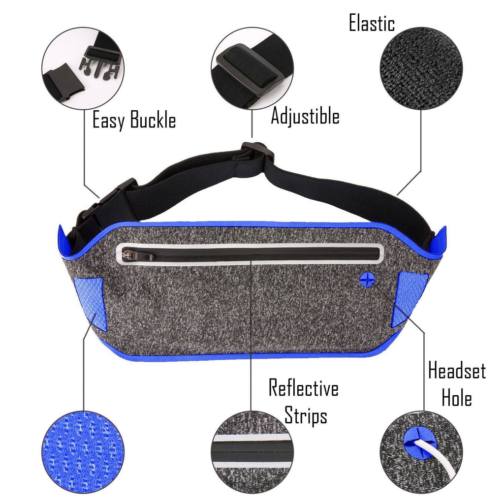 Running Waist Pack, EpicGadget(TM) Lightweight Water Resistant Reflective Runner Belt Sports Fanny Pack Adjustable Waistband (Light Blue)