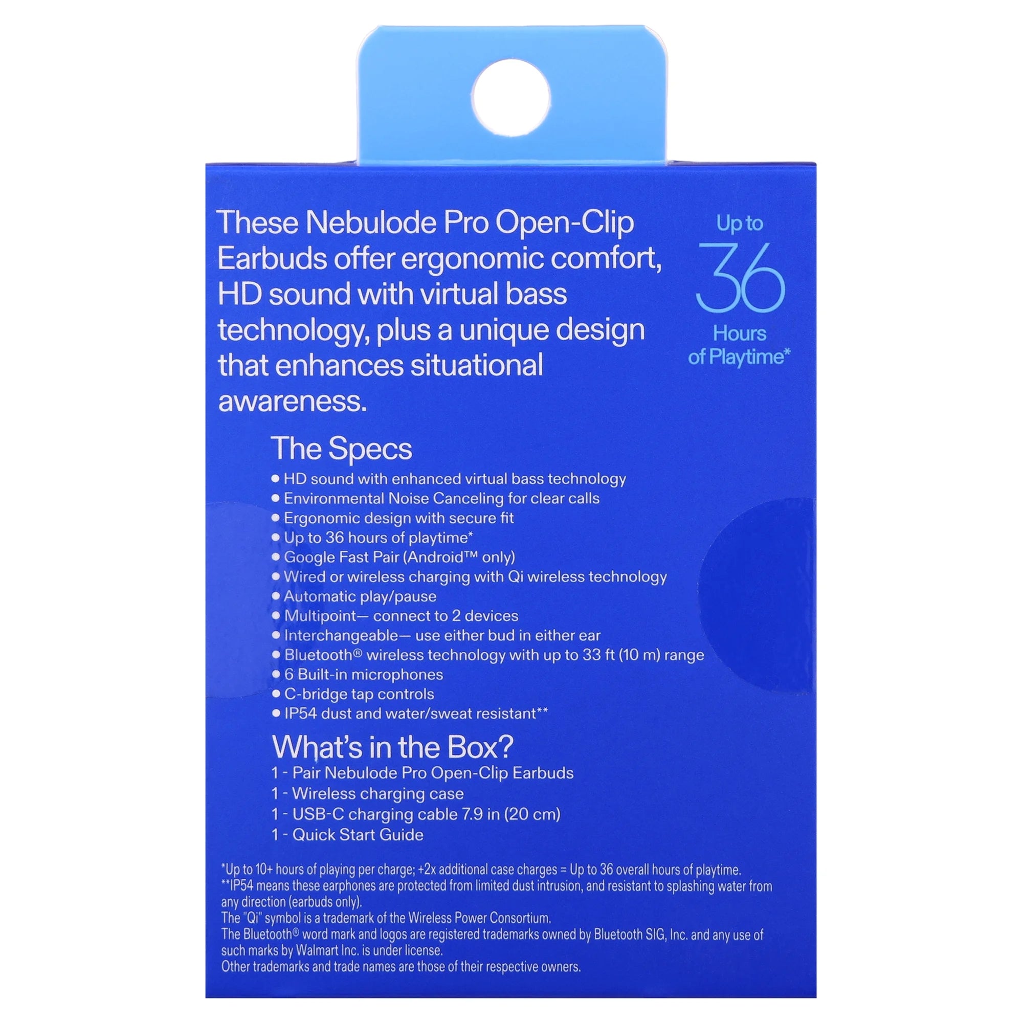 onn Nebulode Pro Open-Clip Wireless Earbuds, Blue