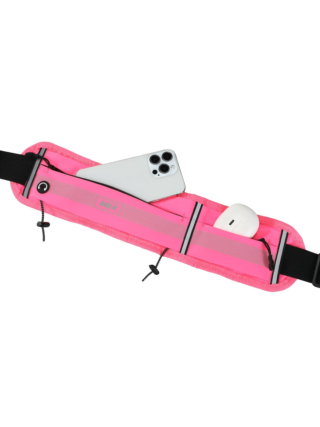 MIER Running Belt Slim Waist Pack with Bib Clips Adjustable Elastic Phone Holder for Fitness Marathon Daily Travel Pink