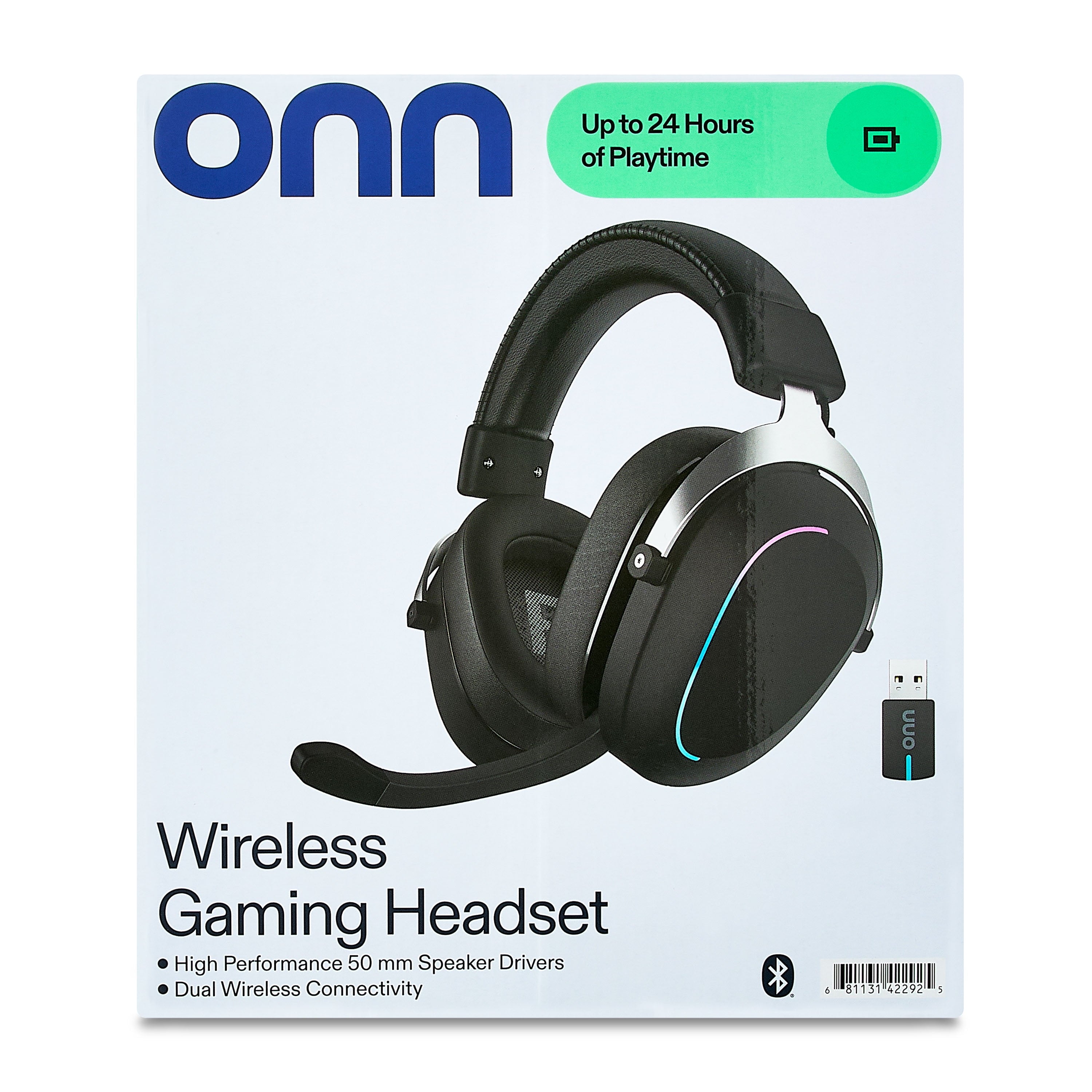 onn PC Wireless Gaming Headset - 2.4Ghz & Bluetooth Dual Mode - 24 Hours Playtime - Ultimate Comfort Cooling Gel Earpad