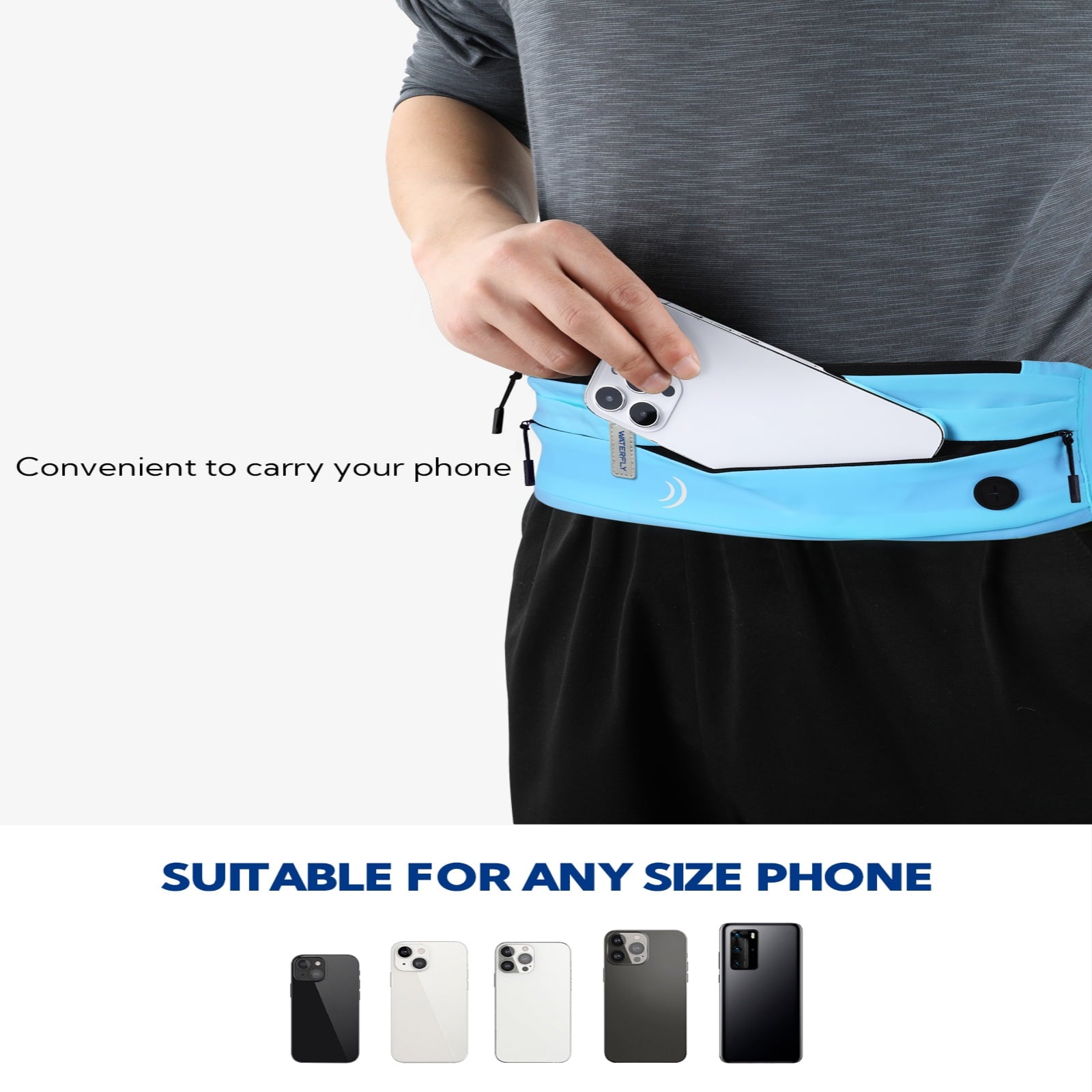 WATERFLY Unisex Adjustable Non-Slip Jogging Exercise Fitness Nylon Running Waist Belt,Black