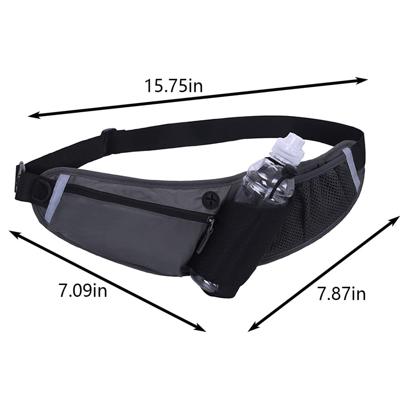 Hiroekza Running Belt with Water Bottle Sports Pack Waist Bag for Men & Women - Nylon Multifunctional Zipper Belt for Running Hiking Climbing - Adjustable Reflective Fitness Gear Accessories Black