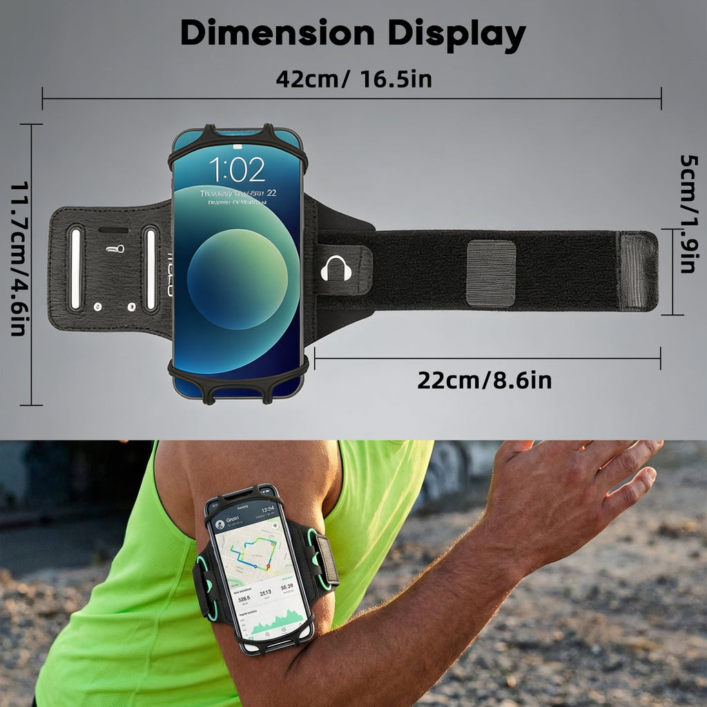 Rotatable Silicone Running Armband – Detachable Phone Holder with Key & Headphone Holder for Outdoor Sports and Exercise