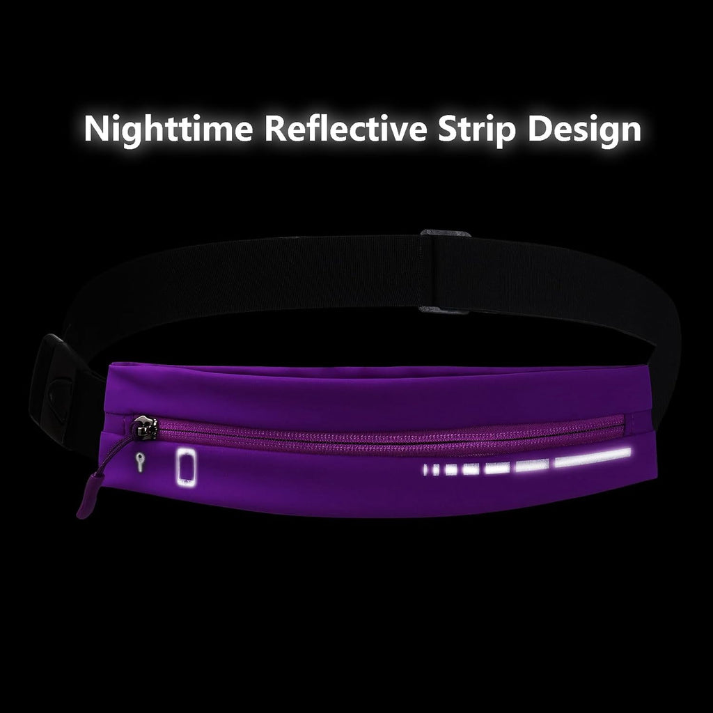 Slim Running Belt for Women Men Water Resiatant Runners Fanny Pack Adjustable Waist Pouch Reflective Phone holder Running Gear Accessories for Sport (Purple)