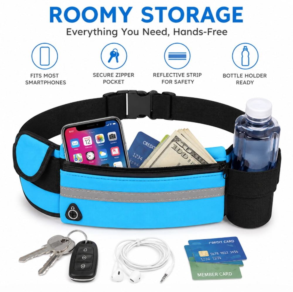Slim Running Belt Waist Pack, Adjustable Travel Belt Bag for Phone, Keys and Small Essentials, TIKA