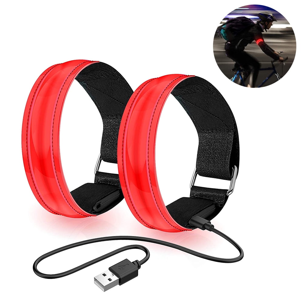 Running Light for Runners (2 Pack) Rechargeable LED Armband Reflective Running Gear, LED Light Up Band for Joggers Bikers Walkers,Red