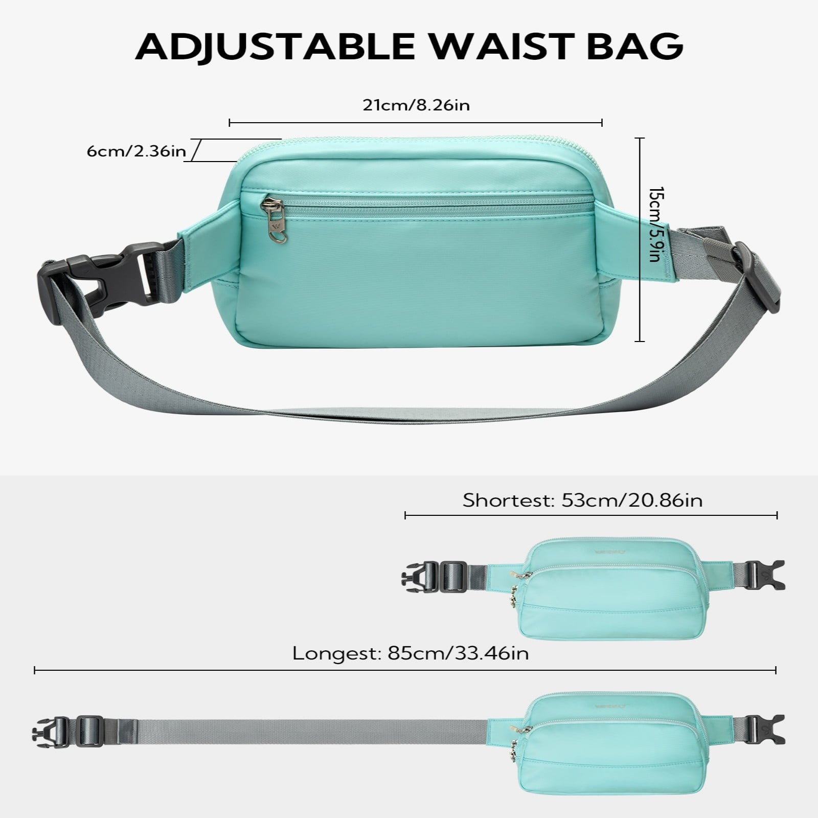 WATERFLY Unisex 2L Walking Hiking Travel Running Nylon Fanny Pack Waist Bag,Black