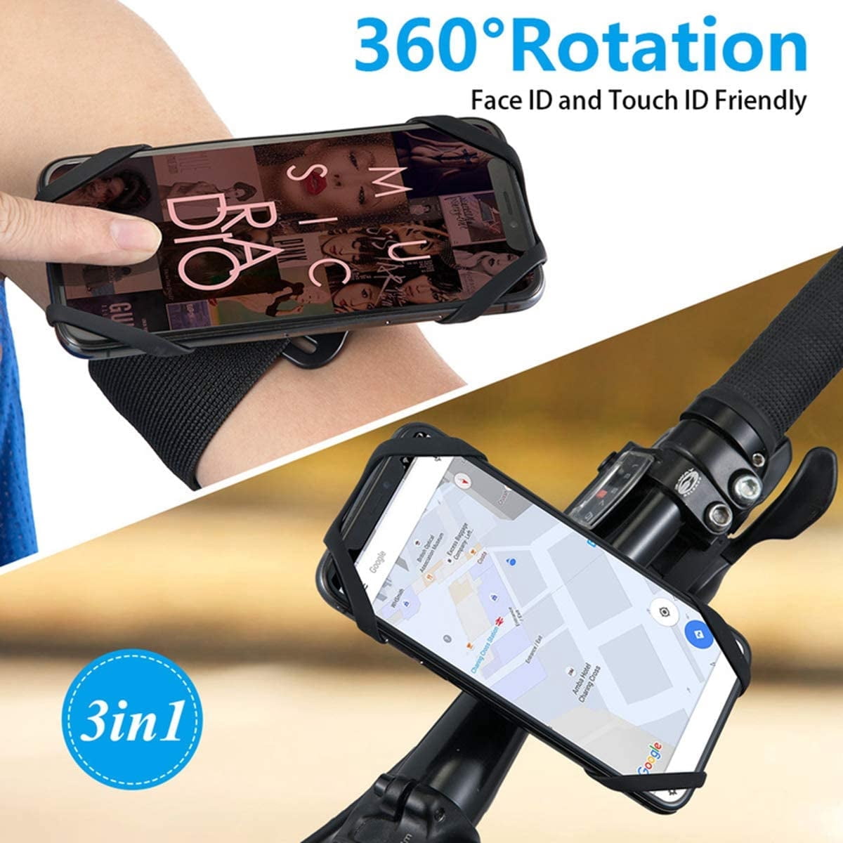 Somnr 3 in 1 Running Phone Armband, 360Rotatable Bike Phone Holder, with Rugged Case, Black