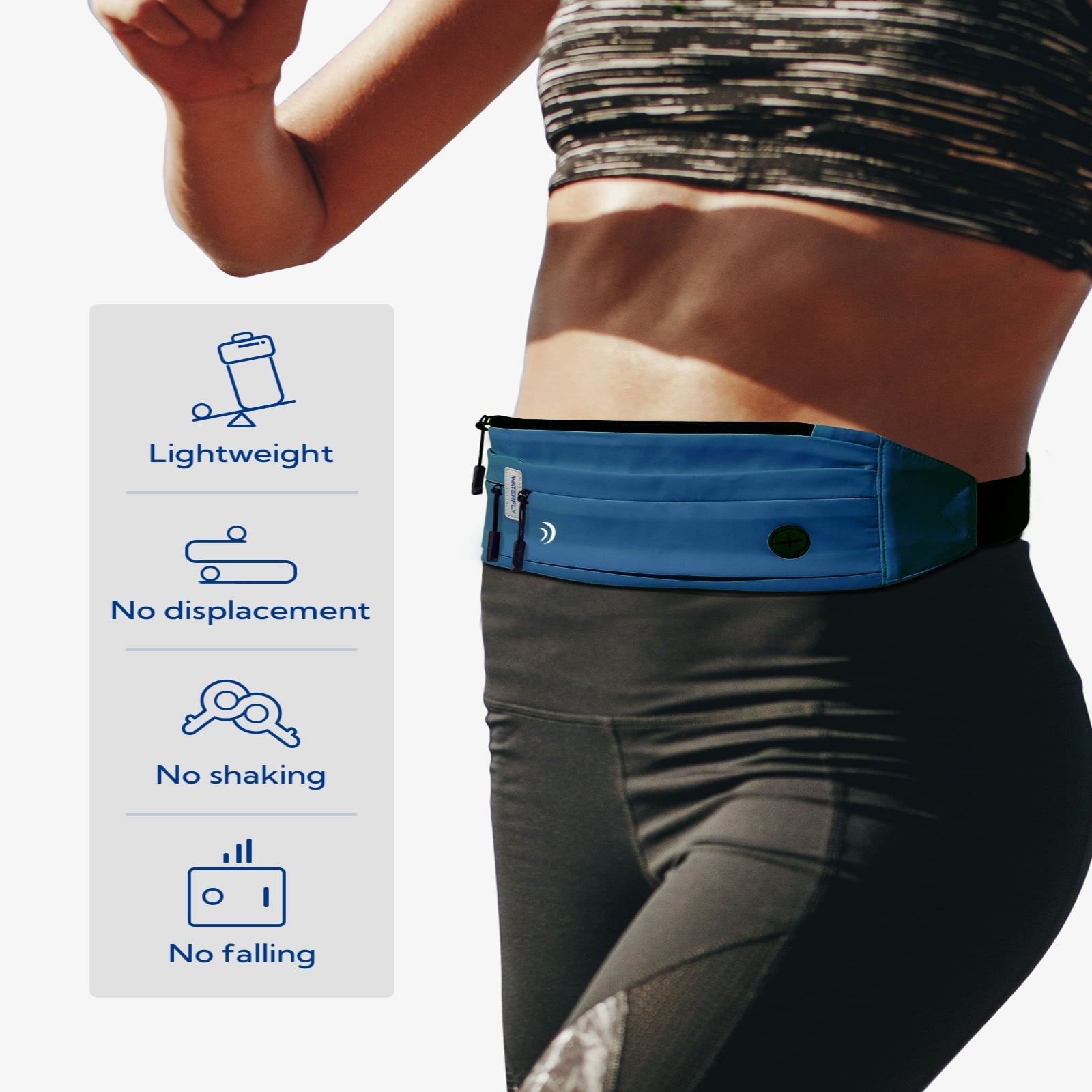WATERFLY Unisex Adjustable Non-Slip Jogging Exercise Fitness Nylon Running Waist Belt,Black