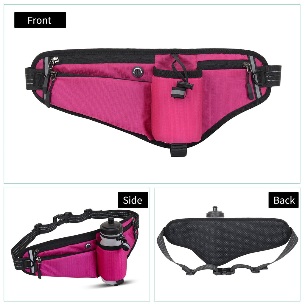 NFTIGB Running Belt Waist Pack Adjustable Hydration Bag with Water Bottle Holder for Runners Men Women, Black (10.63 inches / 27 cm)