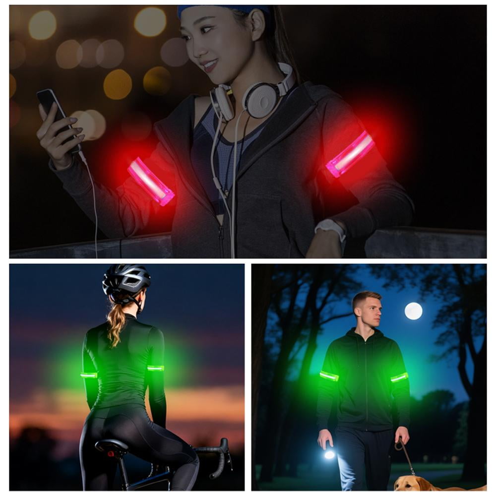 Rechargeable LED Armband 2-Pack, Running Lights for Runners, Light Up Arm Bands for Walking Running, Reflective Running Gear for Night Safety,6 Colors & 3 Modes & Adjustable Wristbands