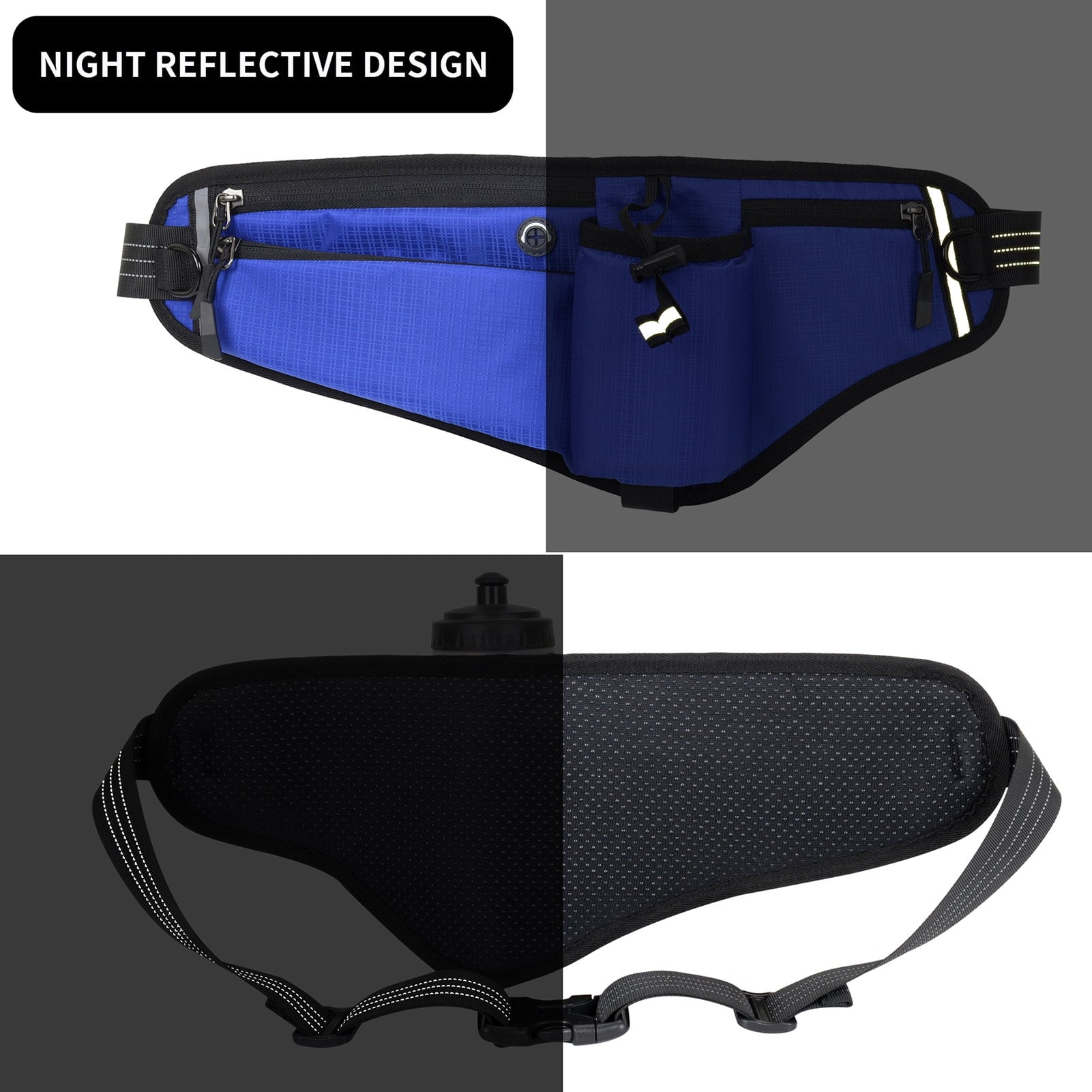 NFTIGB Running Belt Waist Pack Adjustable Hydration Bag with Water Bottle Holder for Runners Men Women, Black (10.63 inches / 27 cm)