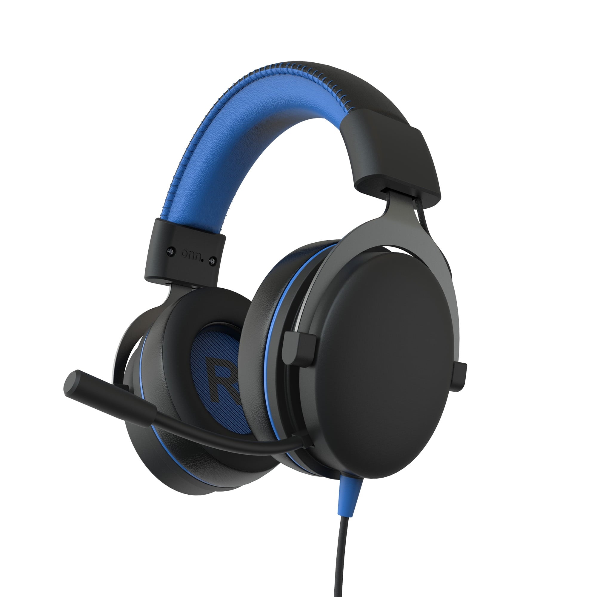 onn Wired Gaming Headset Compatible with PlayStation, Black and Blue