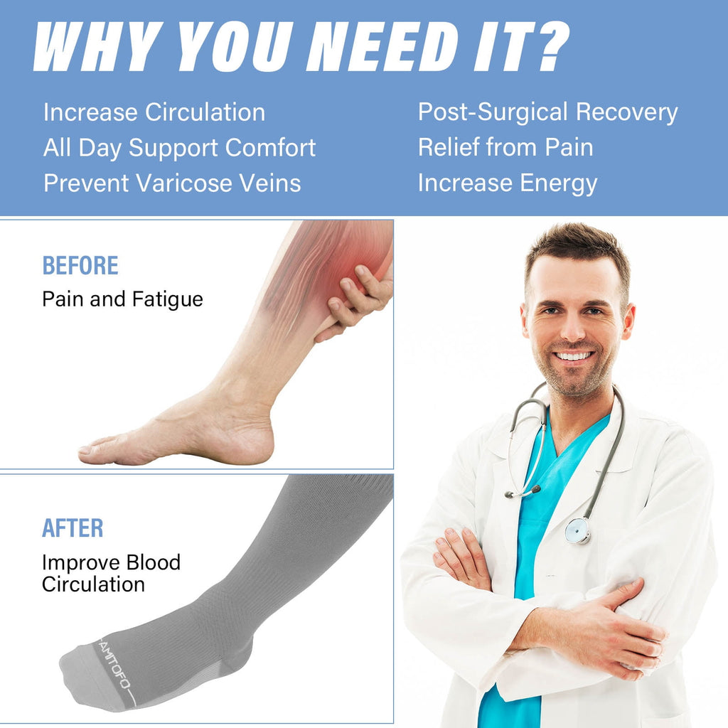 2 Pairs Wide Calf Compression Socks for Women Men AMITOFO Circulation 20-30mmHg Plus Size Knee High Support Stockings| Circulation | Nurses | Running | Travel,Beige Black 4XL