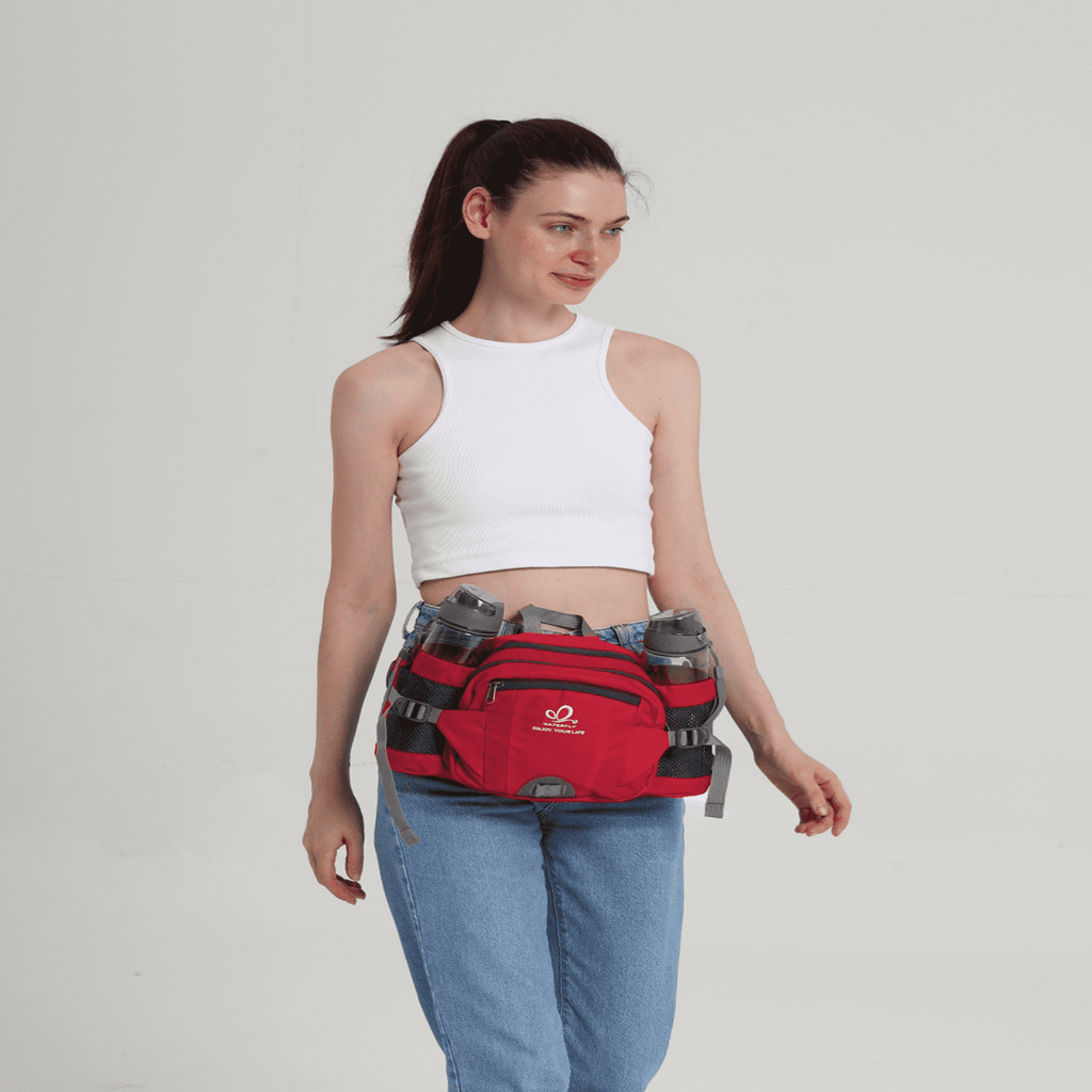 WATERFLY Unisex Large Capacity Hiking with Bottle Holder Nylon Fanny Pack Waist Bag,Gray