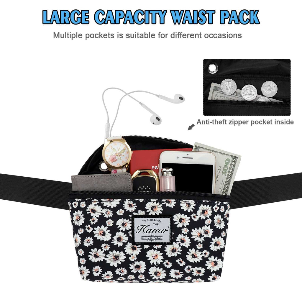 HAWEE Fanny Packs for Women - Slim Yet Spacious Waist Pack with Headphone Cord Access - Lightweight Fannie Hip Bag Great for Hiking, Walking, Biking, Running, Travel