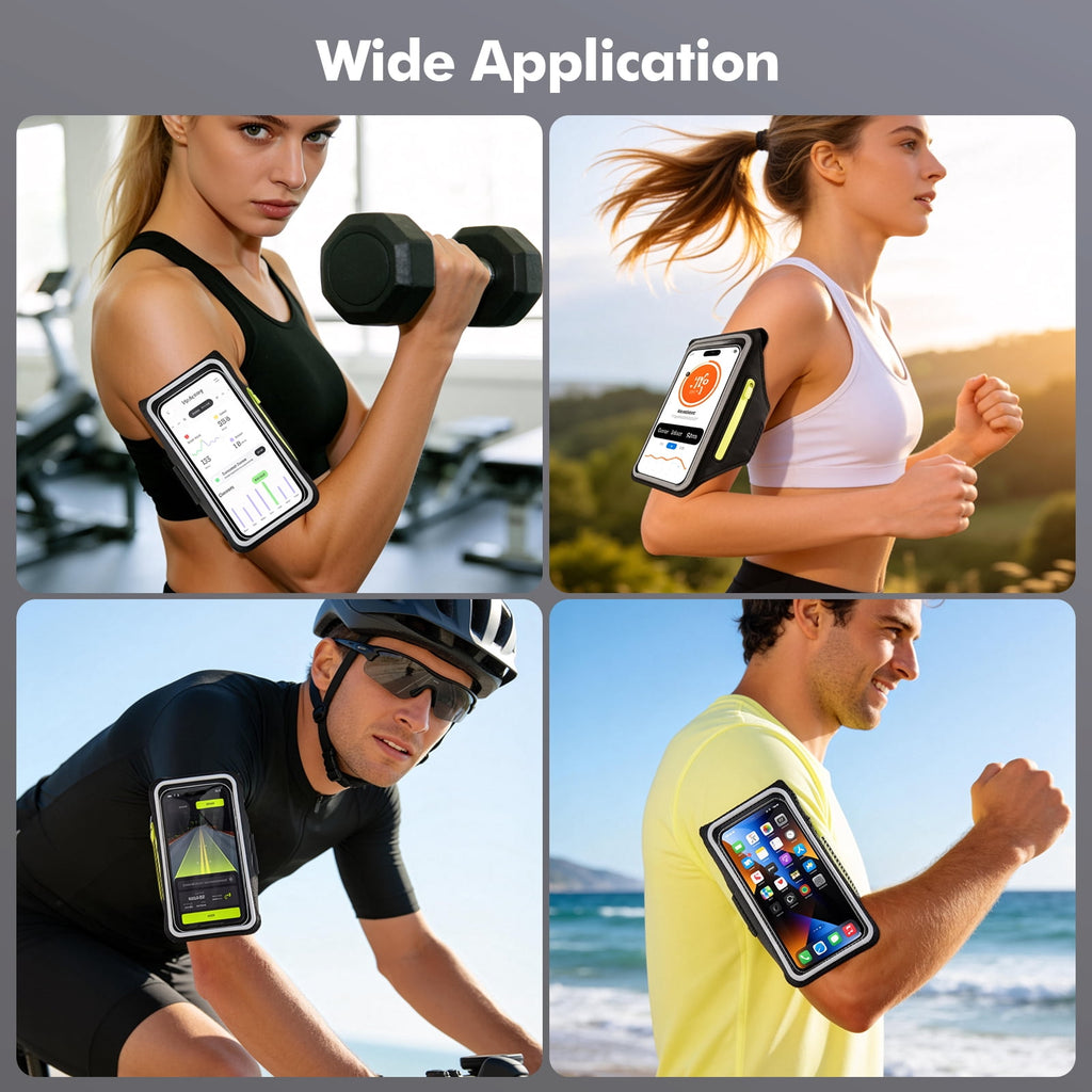 Atzeste Cell Phone Running Armband with Earphone Bag, Sweatproof Arm Band Phone Holder, Fits 6.9" Phones Compatible with iPhone 17 16 15 14 13 12 Pro Max/Plus/XR/XS, Galaxy S25-S22