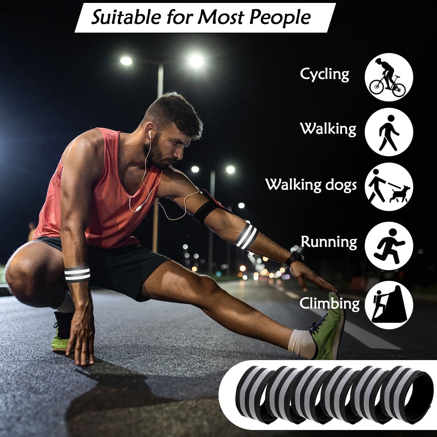 6 Pieces Reflective Strips Reflective Running Gear Reflective Armbands Flexible Reflective Strips Reflective Arm Bands Adults For Running Jogging Hiking Walking