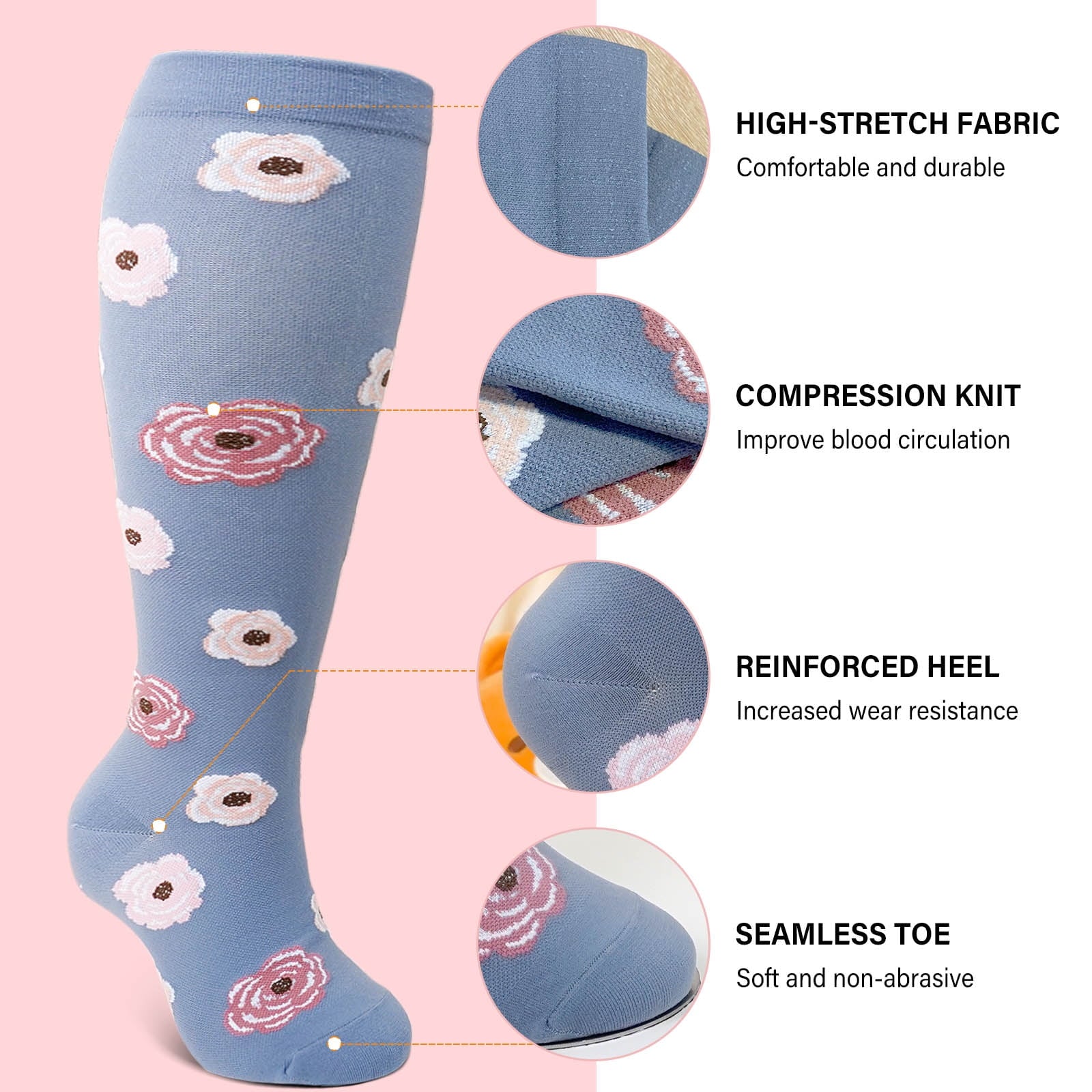 2 Pairs Wide Calf Compression Socks for Women Men AMITOFO Circulation 20-30mmHg Plus Size Knee High Support Stockings for Medical | Circulation | Nurses | Running | Travel, Black 4XL