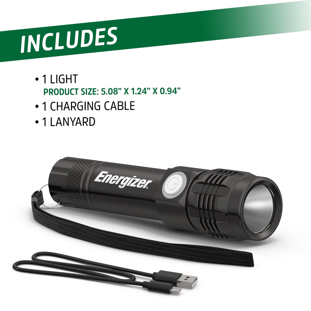 Energizer LED Rechargeable Flashlight - 350 Lumens with USB Cable, Durable Metal Light for Camping, Emergency, Running & Hunting