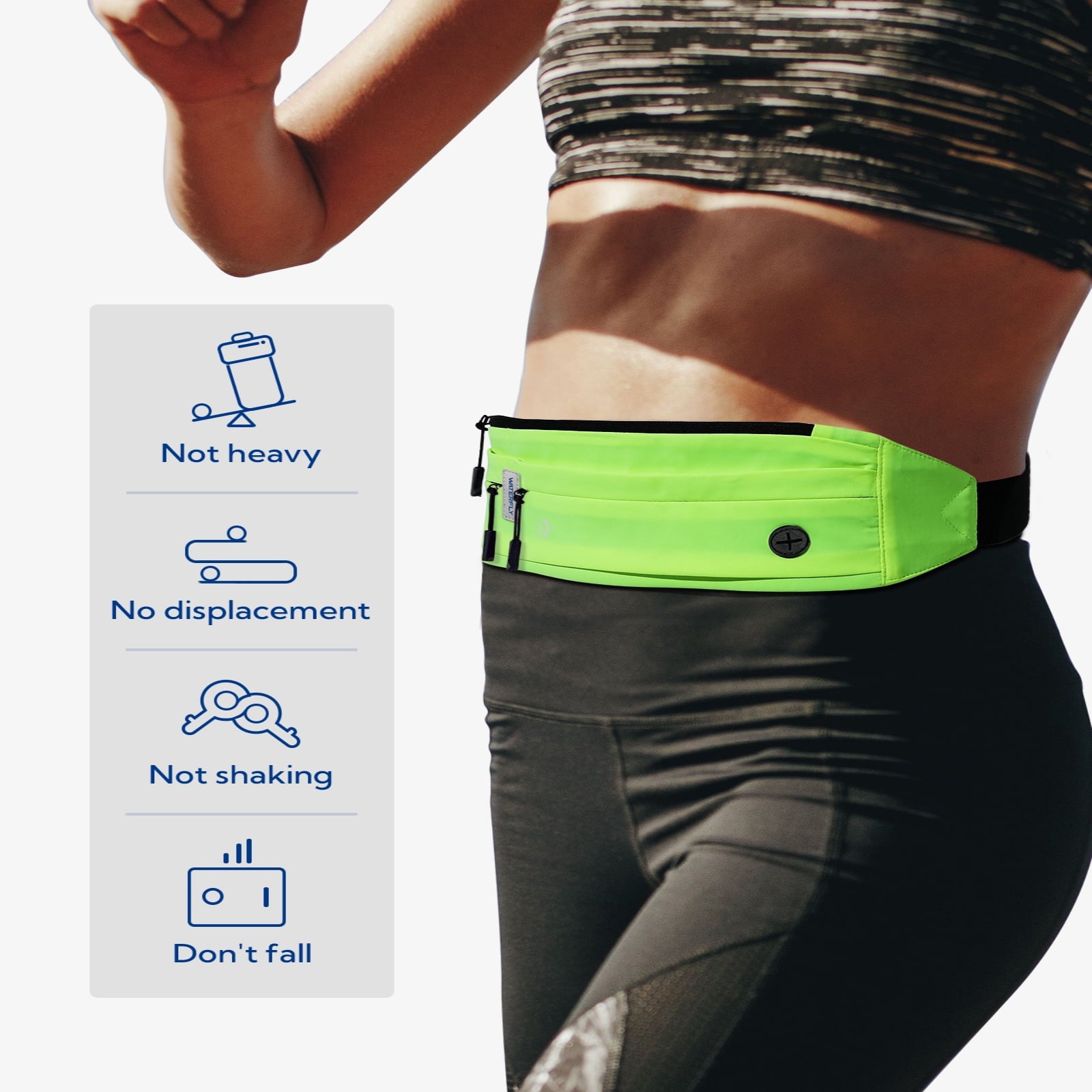 WATERFLY Unisex Adjustable Non-Slip Jogging Exercise Fitness Nylon Running Waist Belt,Black