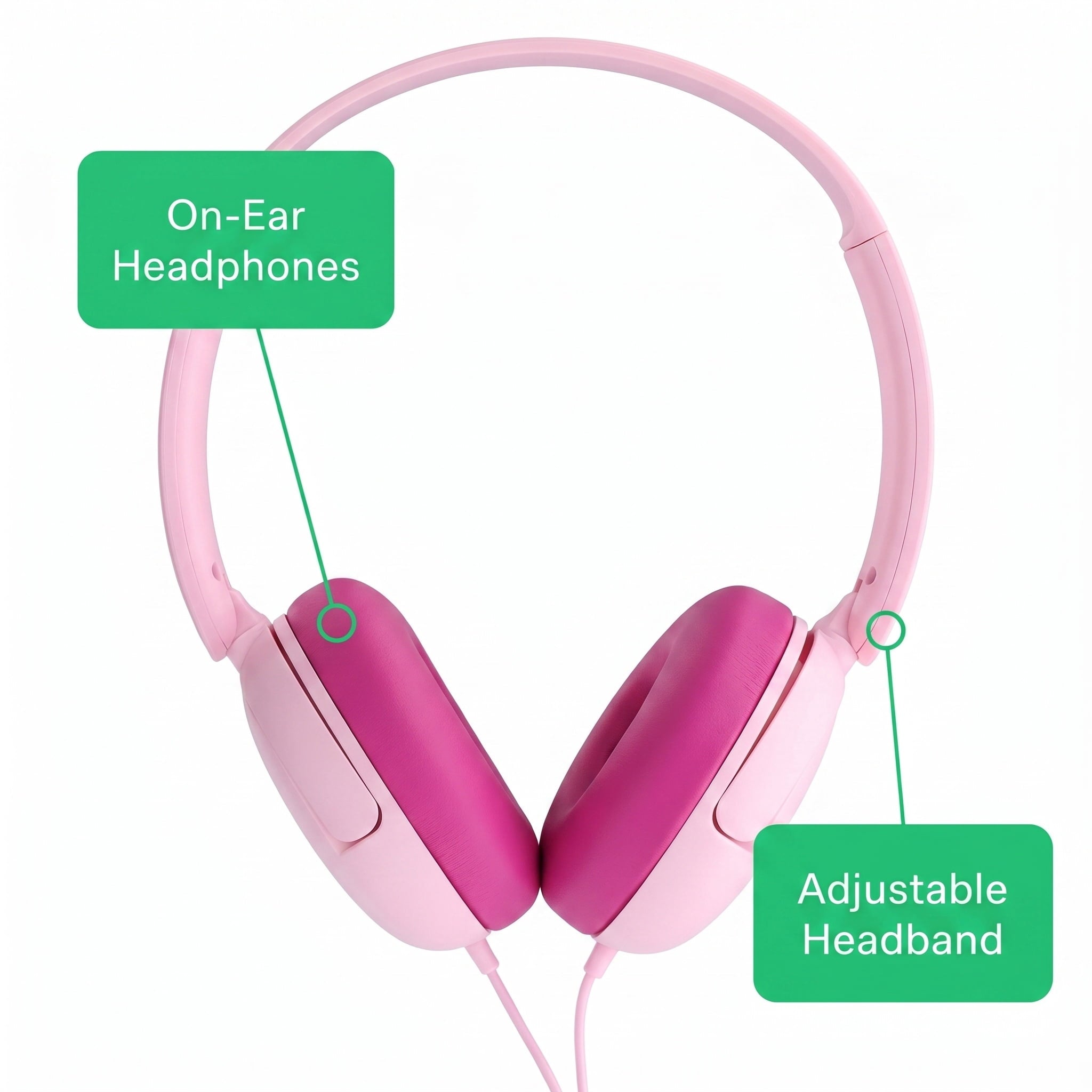 onn On-Ear Headphones with 3.5 mm Connector, Pink