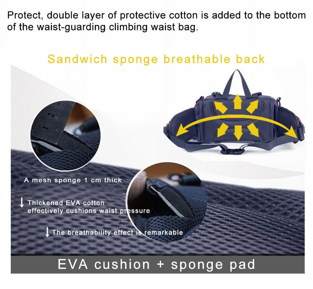 Running Bags Outdoor Fanny Pack Hiking Camping Biking Waterproof Waist Pack 2 Water Bottle Holder Sports Bag for Women Men Black