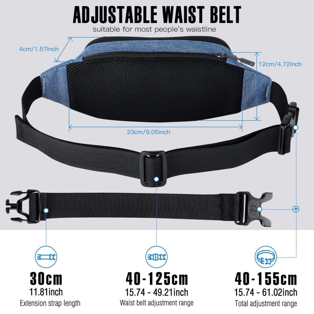 WATERFLY Unisex Lightweight Running Hiking Jogging Nylon Fanny Pack Waist Bag-Dark Blue