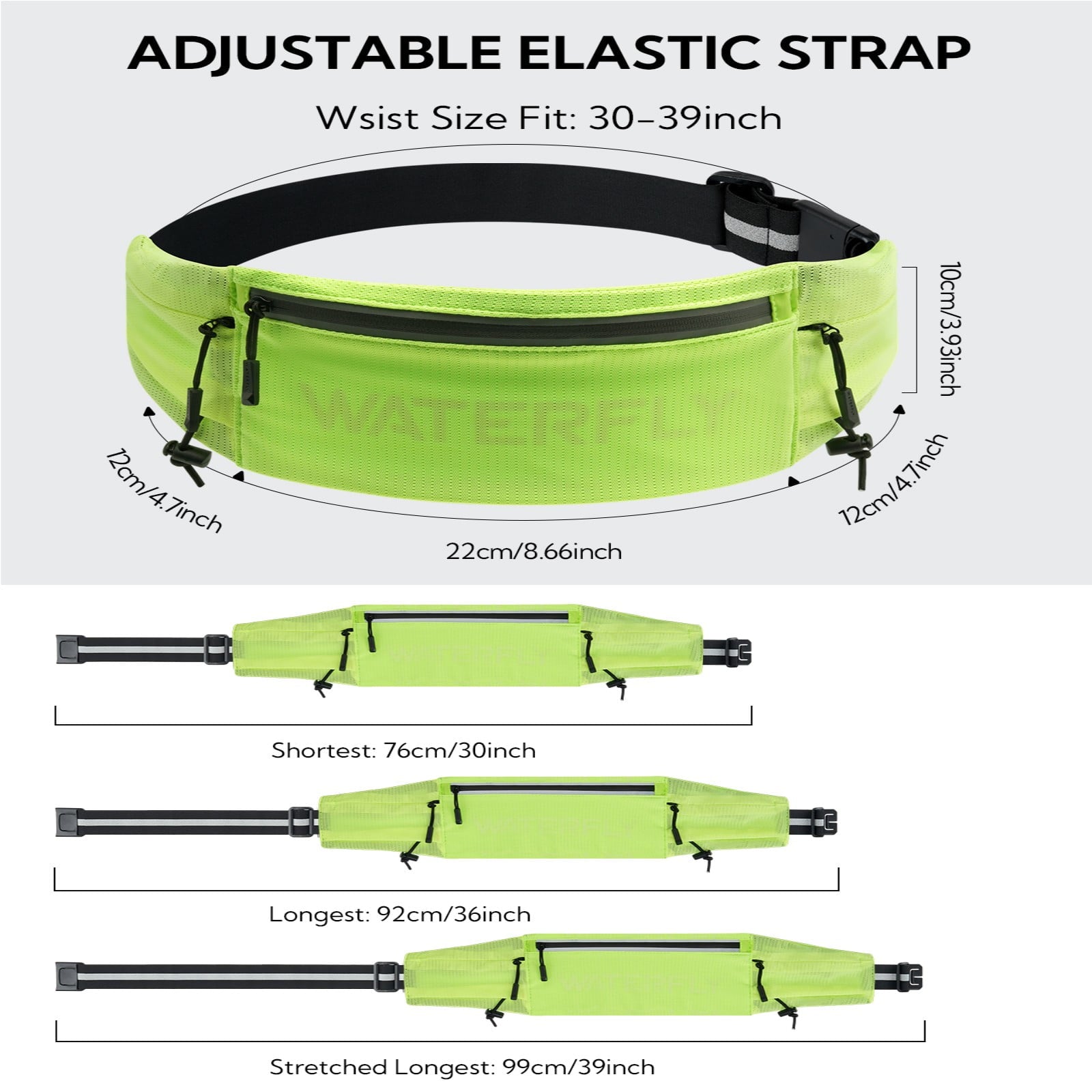 WATERFLY Unisex Adjustable Sports Jogging Fitness Nylon Running Waist Belt Band,Black