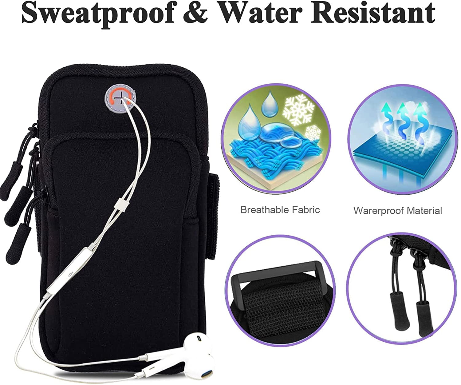 ZHANGHENG Universal 4-6.5 inch Running Armband Phone Case Holder High Quality Phone Bag Jogging Fitness Gym Arm Band Black