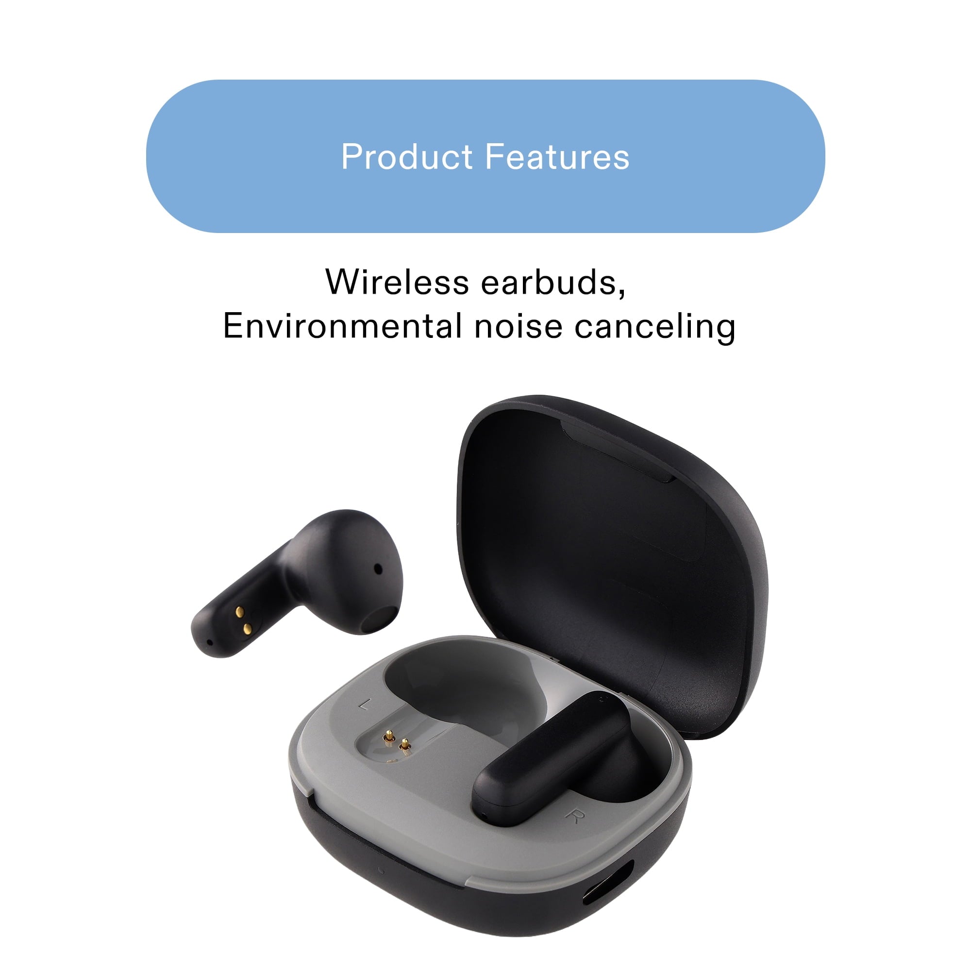 onn Mini Sticks Black Wireless Bluetooth Earbuds with Environmental Noise Canceling