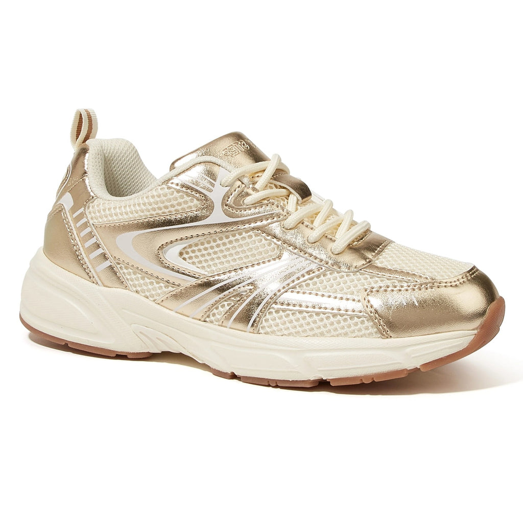 LUCKY STEP Lace Up Mesh Lightweight Fashion Sneakers Casual Running Shoes,Gold,Womens