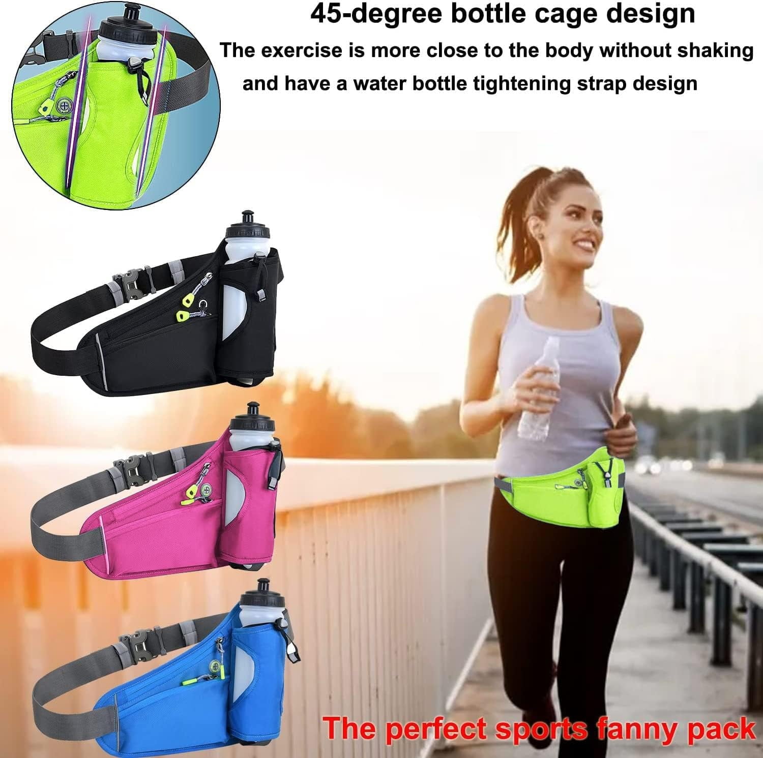 Running Belt Hydration Waist Pack with Water Bottle Holder for Men&Women Outdoor Sports (Black)