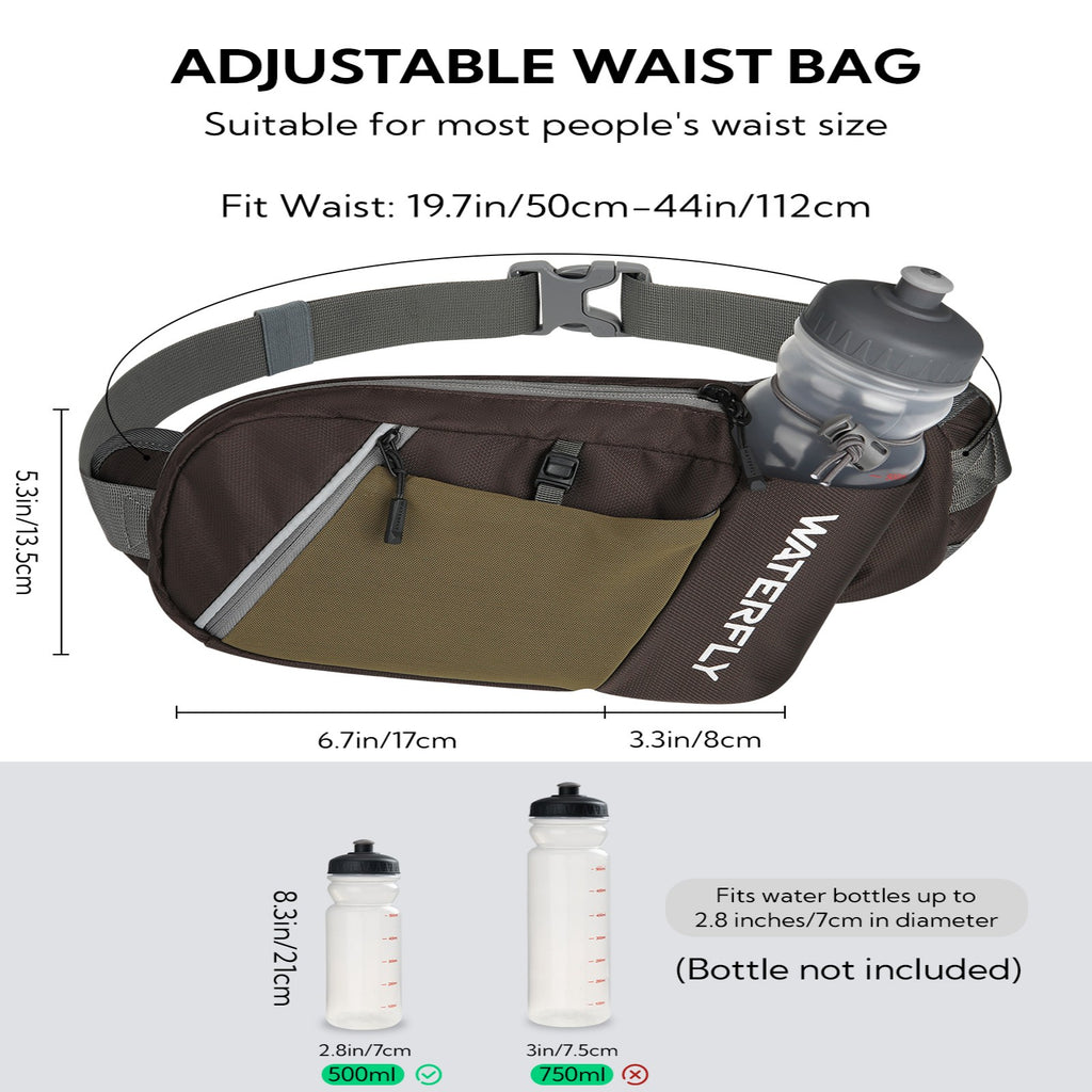 WATERFLY Unisex with Bottle Holder Running Walking Hiking Nylon Fanny Pack Waist Bag,,Blue