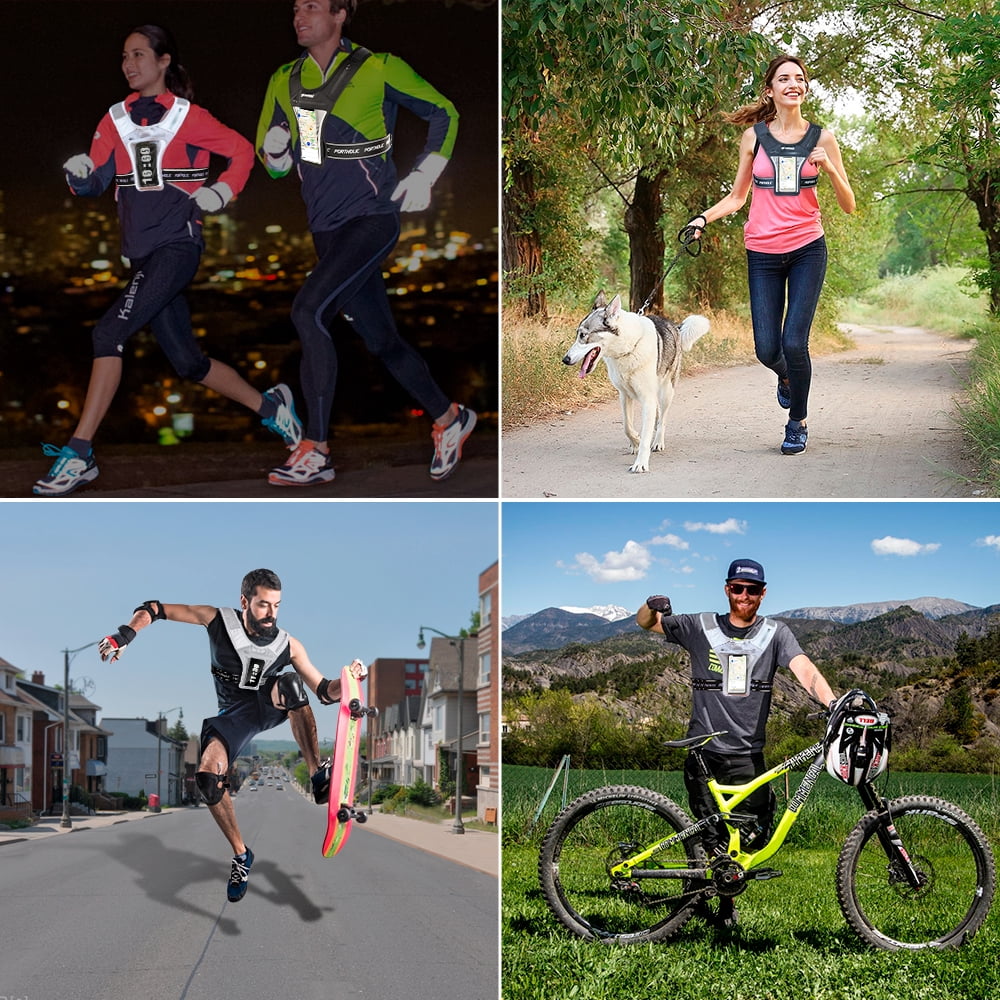 Running Vest with Cellphone Holder, PORTHOLIC Reflective Warnwest with Visible Phone Pouch, Adjustable Waistband and Muti-pockets for Sport, Jogging, Cycling, Walk the dog(GARY)