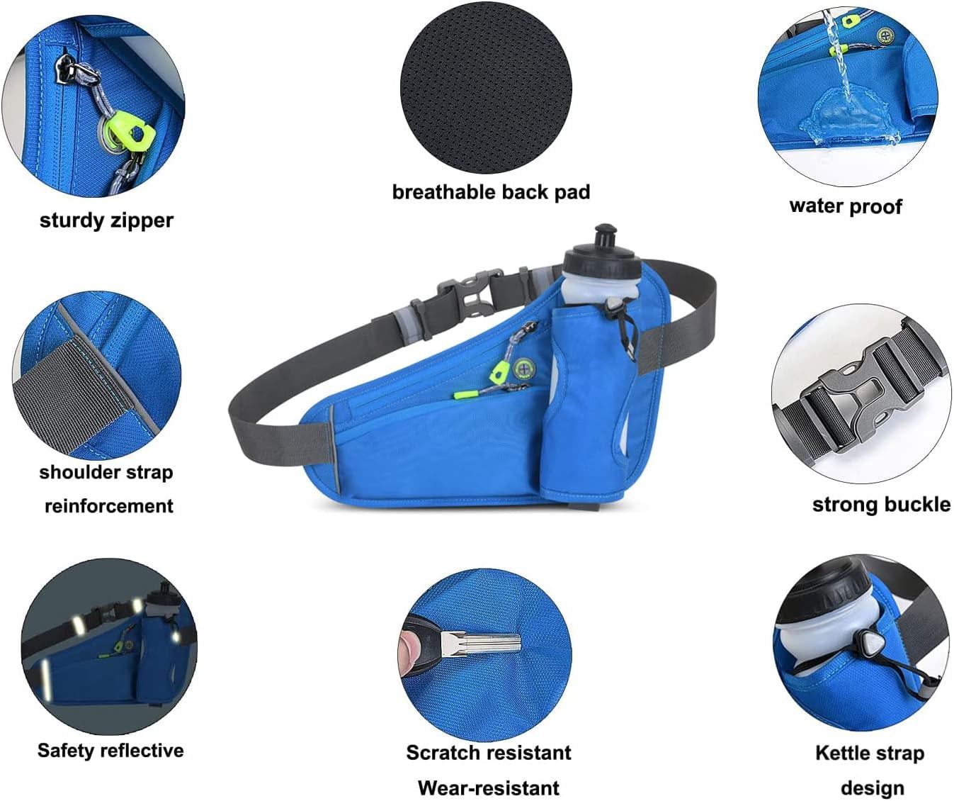 Running Belt Hydration Waist Pack with Water Bottle Holder for Men&Women Outdoor Sports (Black)