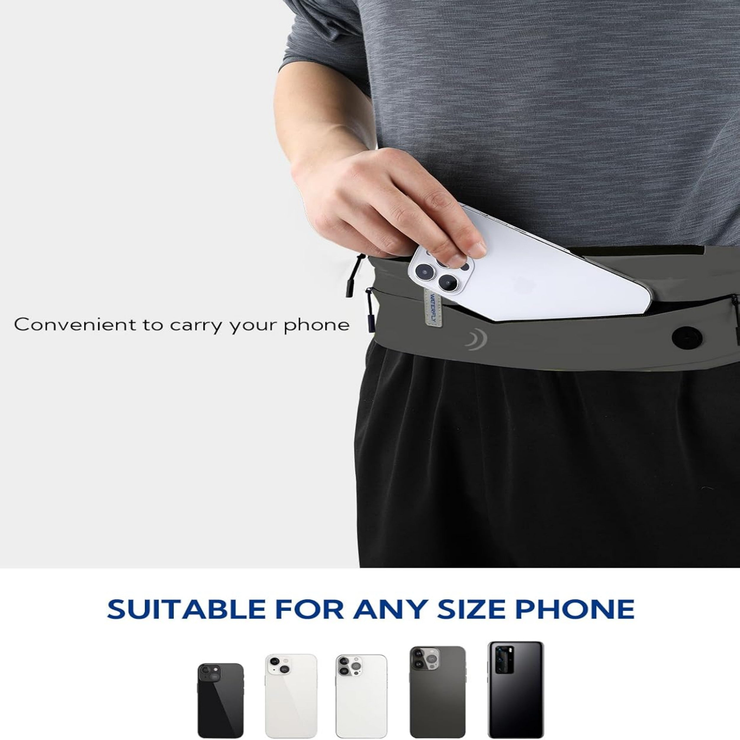 WATERFLY Unisex Adjustable Non-Slip Jogging Exercise Fitness Nylon Running Waist Belt,Black