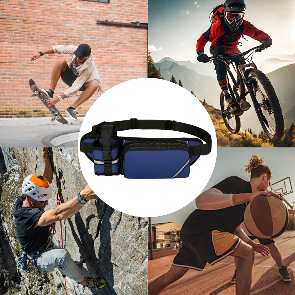 SIYTUAU Hydration Running Belt With Water Bottle Pocket Sports Waist Pack For Fitness Hiking Outdoor Adjustable Reflective Blue Nylon Bottle Waist Pack Blue
