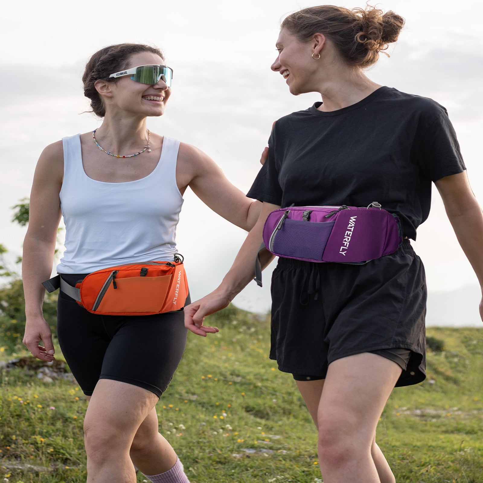 WATERFLY Unisex with Bottle Holder Running Walking Hiking Nylon Fanny Pack Waist Bag,,Blue
