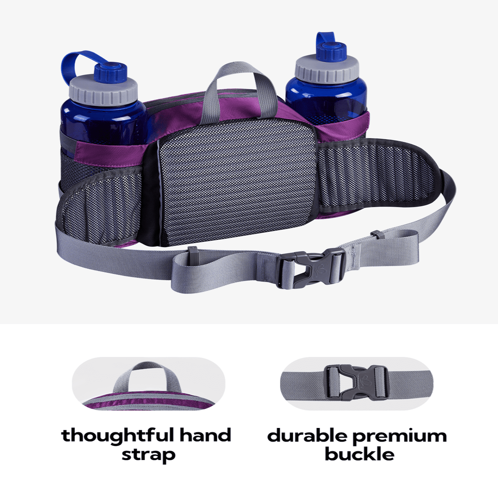 WATERFLY Unisex Large Capacity Hiking with Bottle Holder Nylon Fanny Pack Waist Bag,Gray