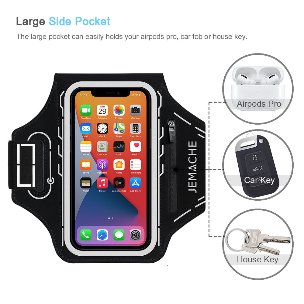 JEMACHE Running Armband for iPhone 16 15 14 Pro Max/Plus, Samsung Galaxy S25 S24 S23 Ultra/Plus/FE, Gym Workouts Arm Band (Black)