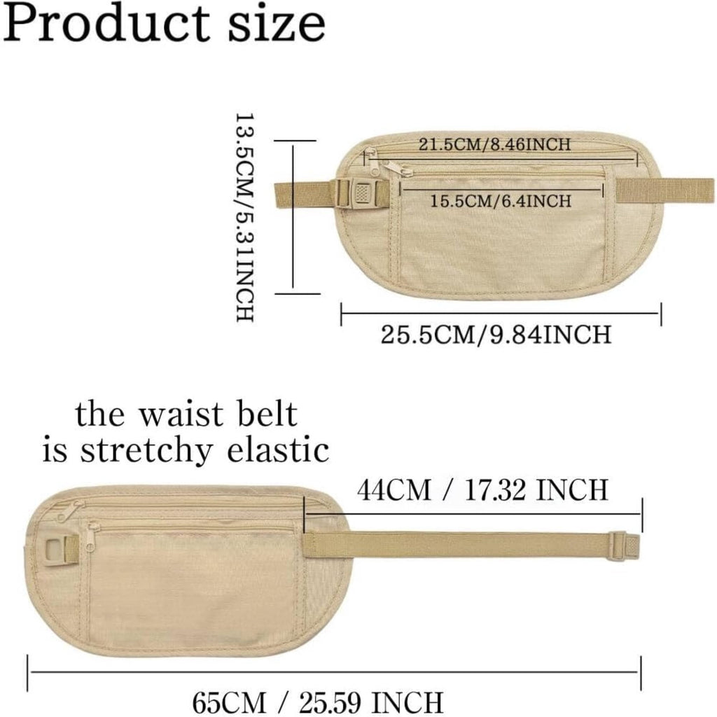 Nylon RFID Blocking Money Belt, Hidden Anti-theft Waist Fanny Pack with Adjustable Buckle, Under Clothes Travel Running Hiking Pouch for Men Women (Khaki)