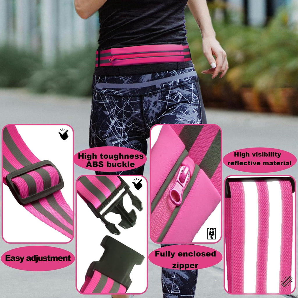 IULAVP Running Belt Running Phone Belt for Women and Men Phone Holder Runners Pouch Waist Reflective Runners Money Belts Exercise Waist Workout Jogging Running Gear Accessories (Pink）