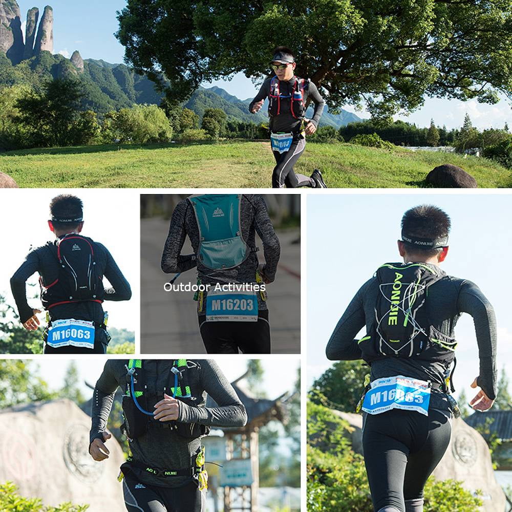 AONIJIE 2Pcs Triathlon Running Race Number Belt Adjustable Bib Holder with 6 Energy Gel Loops, Black