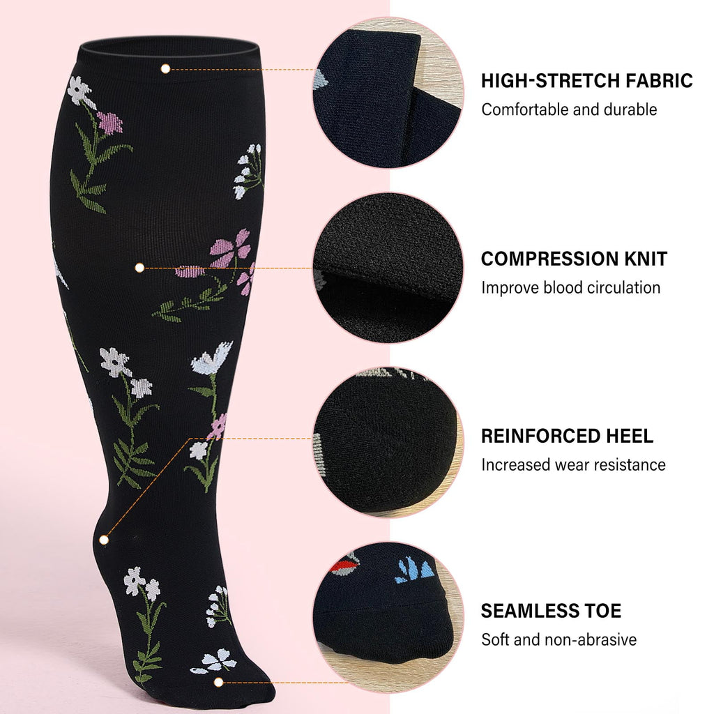 2 Pairs Wide Calf Compression Socks for Women Men AMITOFO Circulation 20-30mmHg Plus Size Knee High Support Stockings for Medical | Circulation | Nurses | Running | Travel, Black 4XL