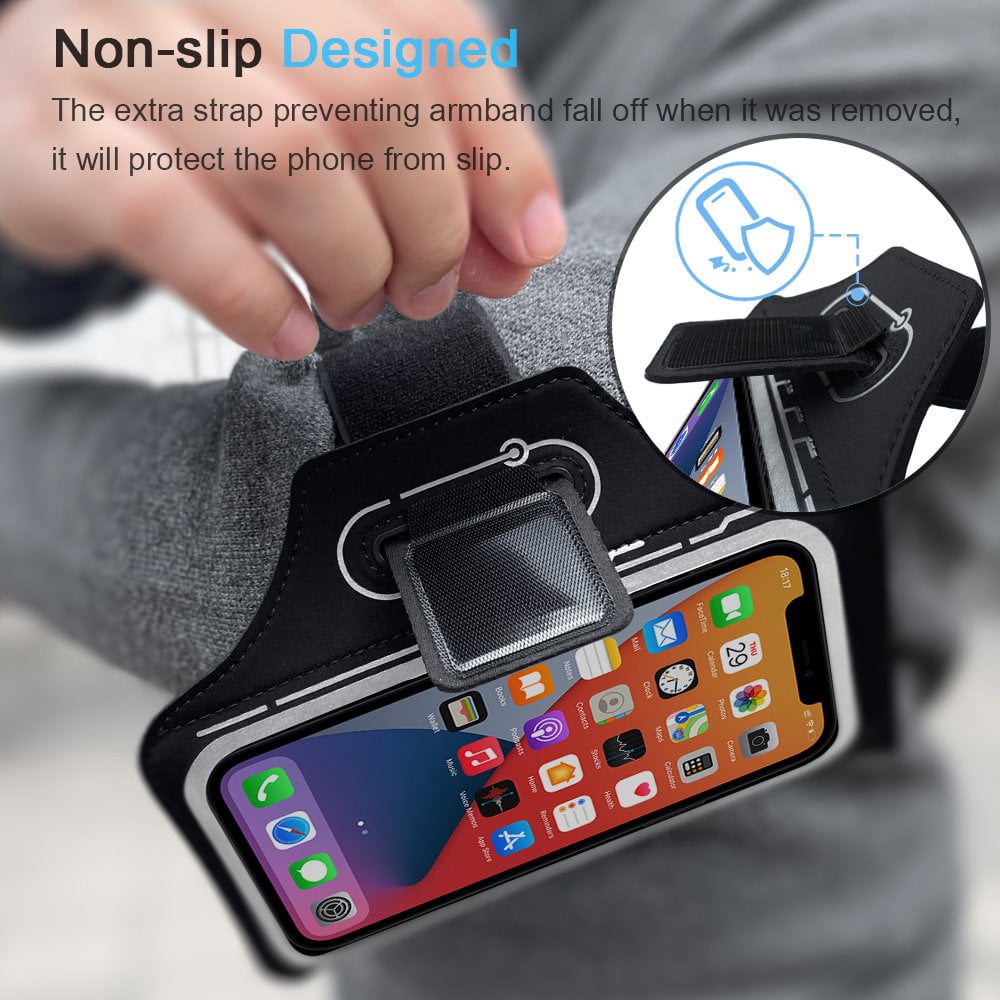 JEMACHE Running Armband for iPhone 16 15 14 Pro Max/Plus, Samsung Galaxy S25 S24 S23 Ultra/Plus/FE, Gym Workouts Arm Band (Black)