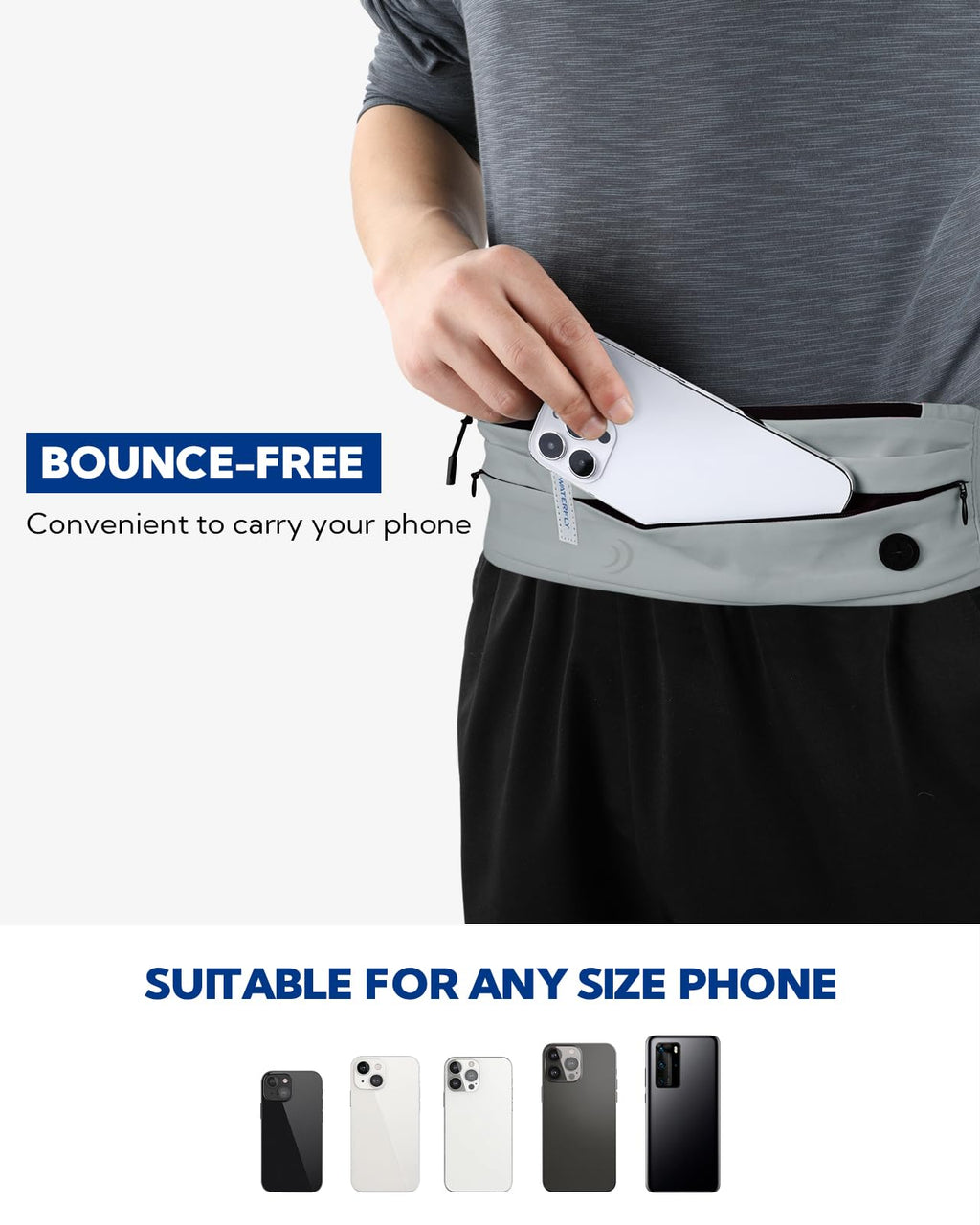 WATERFLY Unisex Adjustable Non-Slip Jogging Exercise Fitness Nylon Running Waist Belt,Black