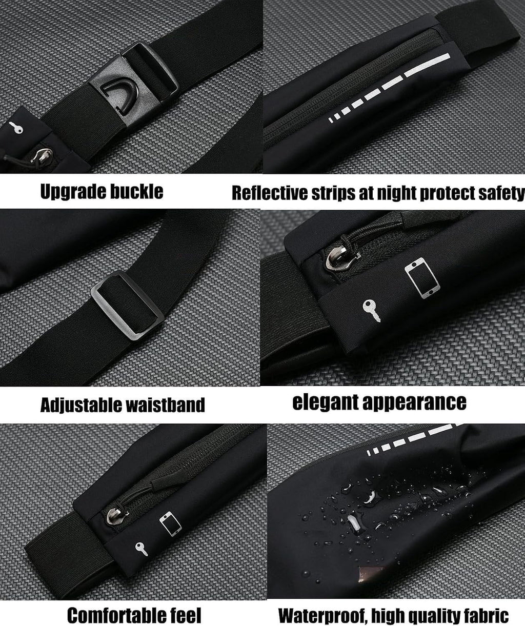 2 Pack Running Belt Slim Pack for Women Men, Phone Holder Runners Pouch Belt for Workout Jogging, Belt Running Gear Accessories, Black, Size, Fashion (Black)