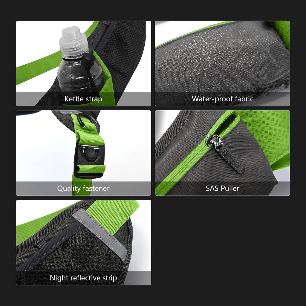 Hiroekza Running Belt with Water Bottle Sports Pack Waist Bag for Men & Women - Nylon Multifunctional Zipper Belt for Running Hiking Climbing - Adjustable Reflective Fitness Gear Accessories Black