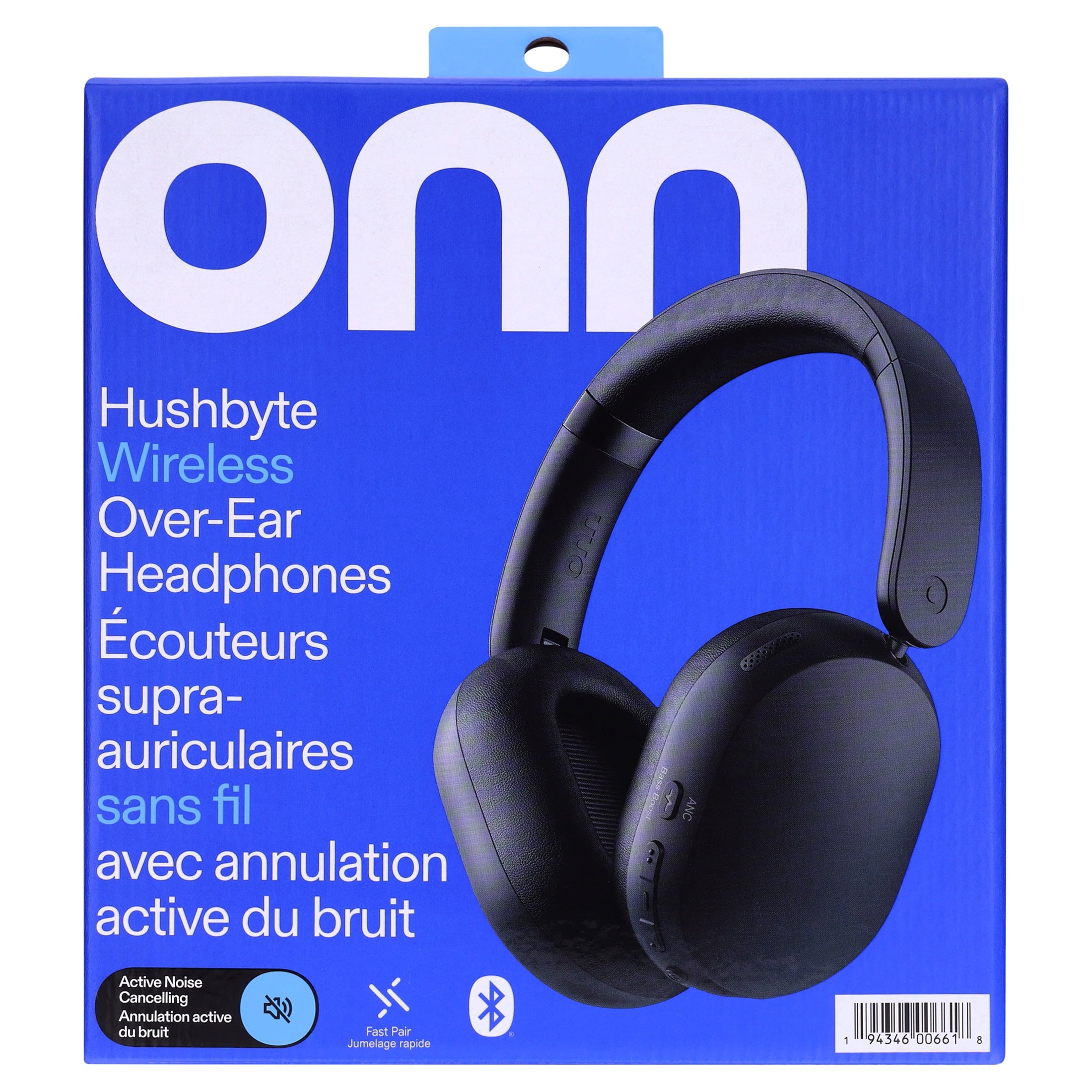 onn Hushbyte Wireless Over-Ear Headphones, Black